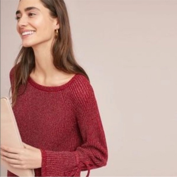 ANTHROPOLOGIE MOTH Tanwen Bell Sleeve Pullover Sweater Crewneck Maroon Metallic - Picture 13 of 16